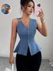 Women's Slim-fit V-neck Sleeveless Shirt with Metal Buckle Design
