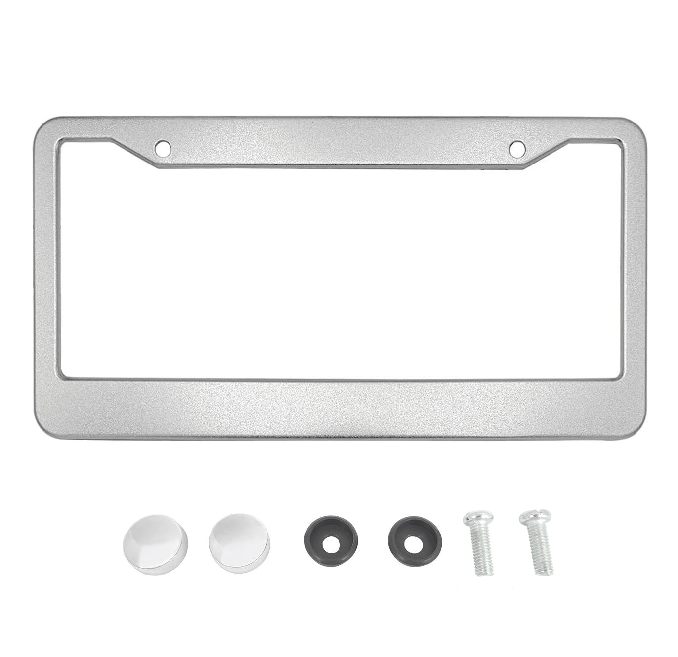 

X AUTOHAUX Крышка рамки номерного знака из алюминиевого сплава с 2 отверстиями для держателя номерного знака спереди и сзади автомобиля с колпачками для винтов, серебристый тон серебряный
