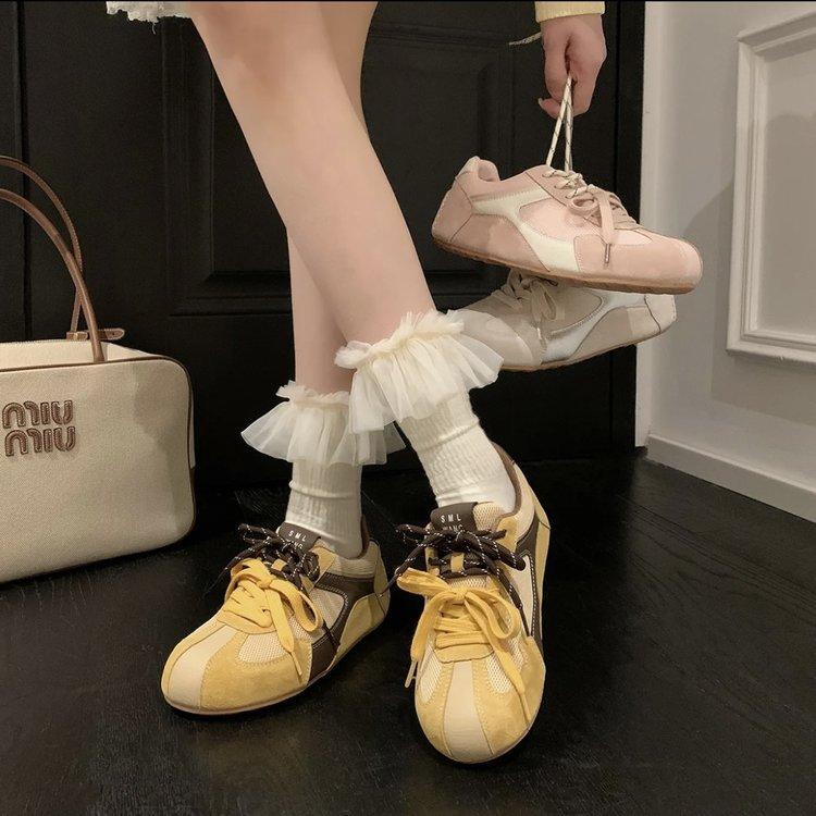 2025 Spring and Autumn New Korean Women's High~ Retro Mandarin Duck Leather Casual Shoes Sports Training Shoes Women's Forrest Gump Shoes