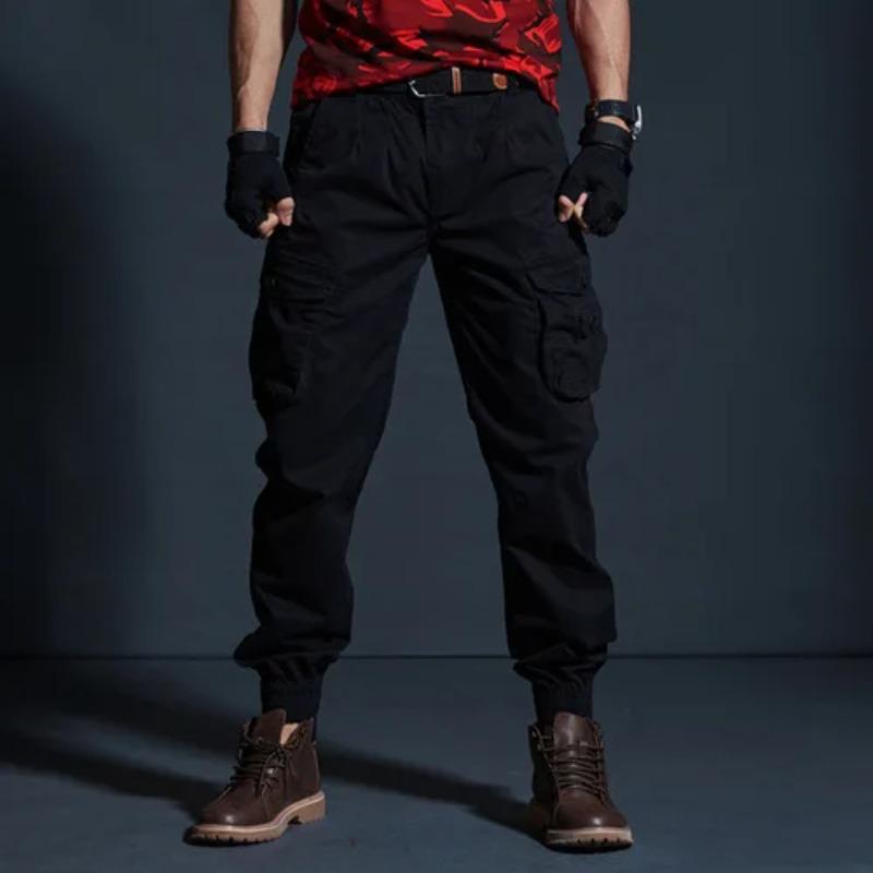Wovey Heren cargobroek Casual herenbroek Baggy Normale katoenen broek Mannelijke gevechtsmilitaire tactische broek met meerdere zakken 38 zwart