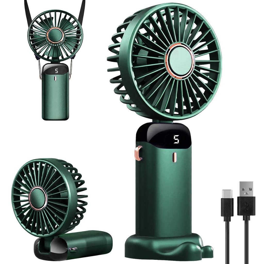 Tragbarer Handheld-Mini-Ventilator 1200mAh USB-Wiederaufladbarer Ventilator 5-Stufen-Einstellung Mit Handyhalterung Display für Zuhause Outdoor-Einsatz