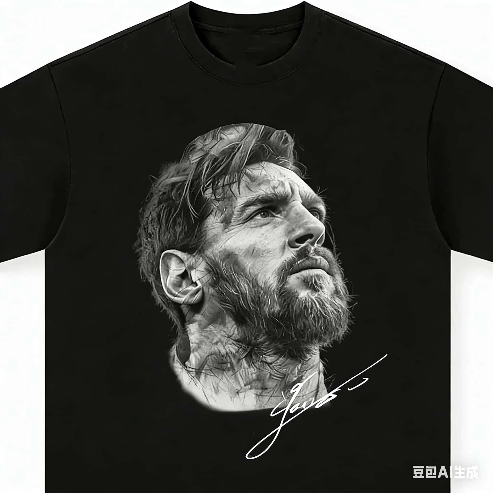 

Stylish Black Lionel Messi Portrait Graphic Casual Cotton Short-Sleeve Women And Men T-Shirt 4XL