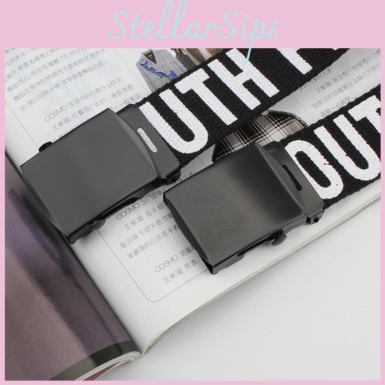 Nylon Canvas Letter Printed Waist Belt For Men And Women With Smooth Iron Buckle For Casual Style