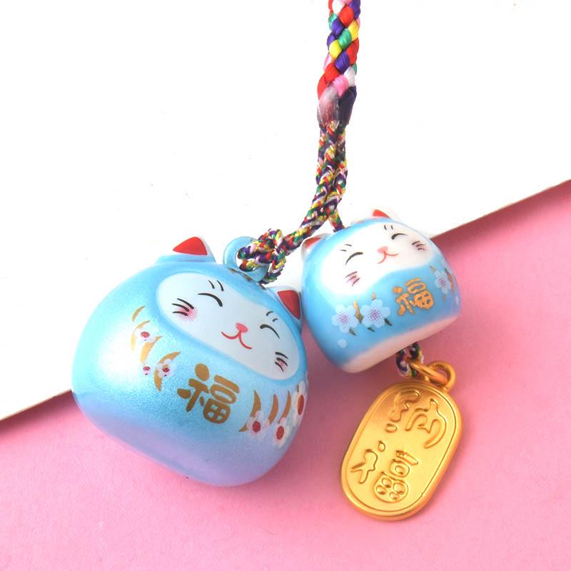 Japanischer Maneki-neko Zwillingskatzen Keramikglocken Anhänger für Handy, Auto oder Rucksack