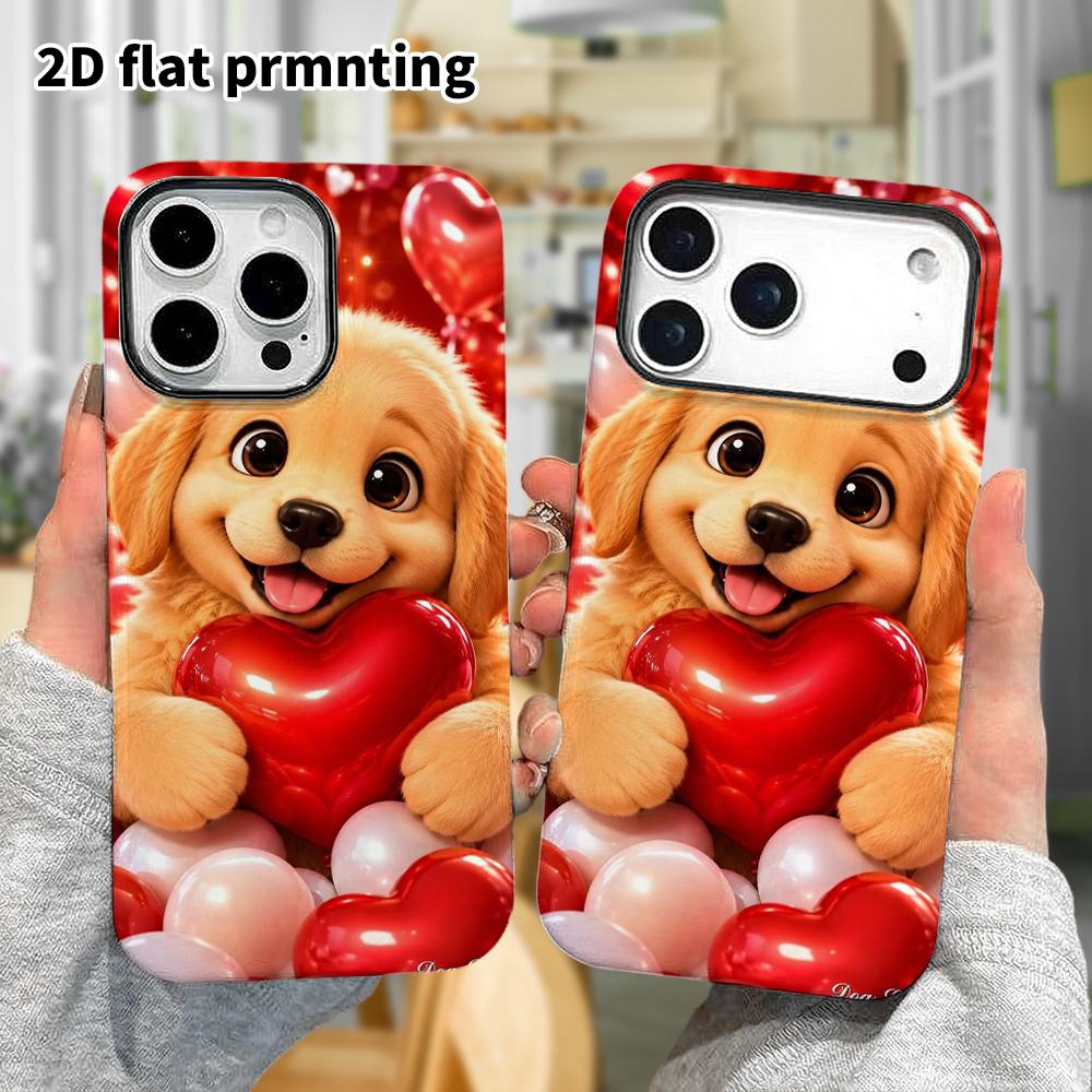 Phone Case: 2D Flat Design Suitable for iPhone 18, 17, 16, 15, 14, 13 Pro Film Protective Case, Couple Style, Golden Retriever Puppy, Christmas and Ha