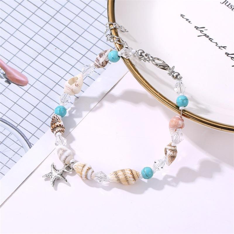Bohemian Starfish Conch Shell Beads Bracelet For Women Girls Summer Beach Party Rice Bead Adjustable Bangle Jewelry