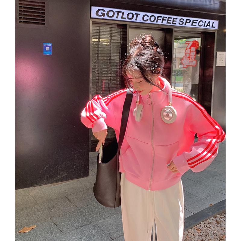 Women s Pink Petite Sporty Casual Short Stand-Up Collar Baseball Jacket for Spring and Autumn XL (120-140 Jin) розовый