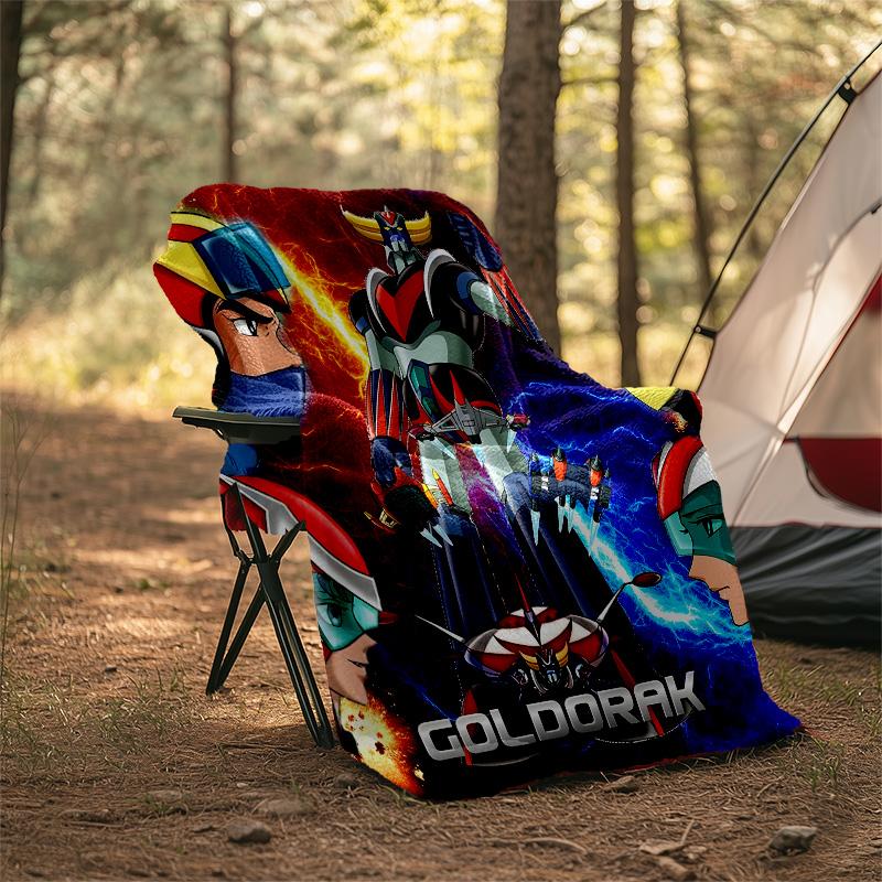 1pc UFO Robot Grendizer5 Theme Blanket - Digital Print, Polyester, Cozy for All Seasons, Perfect for Outdoor, Camping, and Travel