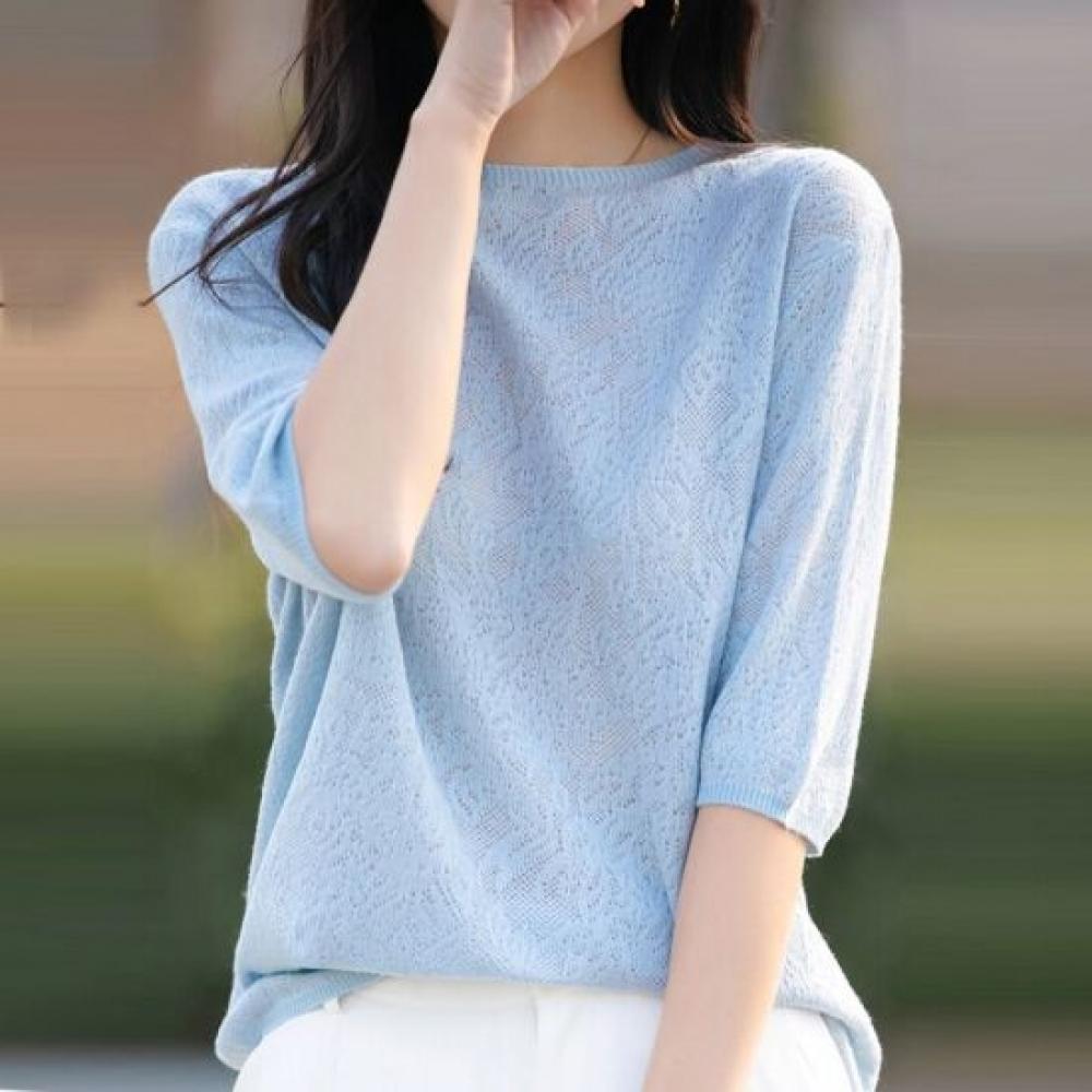 Navava Women Round Neck 5 Point Knit Tee Nk3608