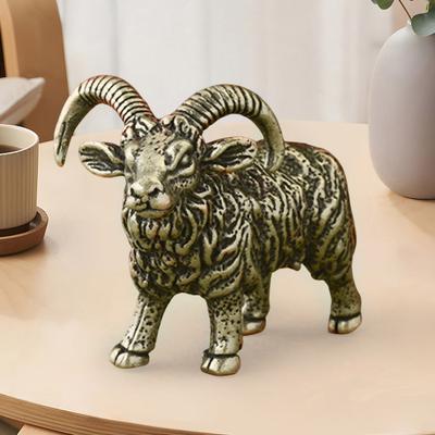 Messing Ziege Figurine Vintage Lange Horn Schafe Modell Mini Tier Metall Statue Skulptur Desktop Feng Shui Desktop Dekoration Ornament