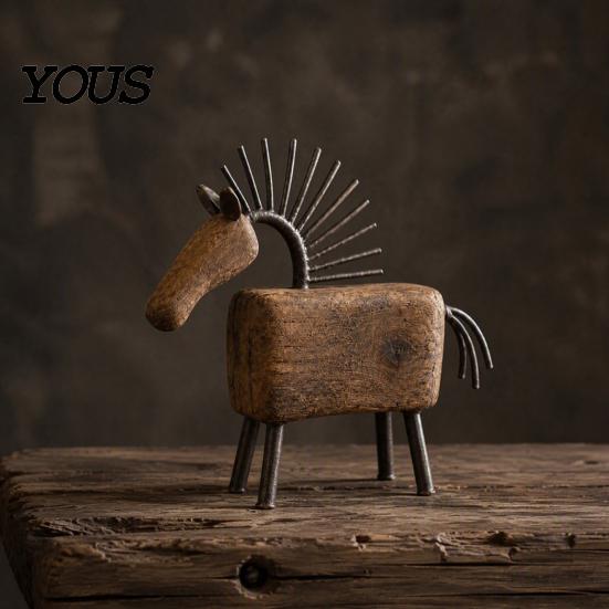 Rustic Interior Design Accessories Vintage Horse Figurine, Farmhouse Sculpture, Folk Art Modern Mantel Centerpiece Tabletop Ornament for Home