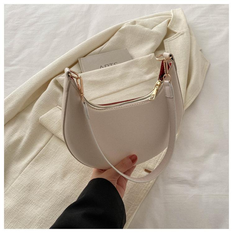 Trendige Minimalistische Rundnaht-Achseltasche aus Kunstleder Damen Hochwertige Einzel-Schulter-Handtasche