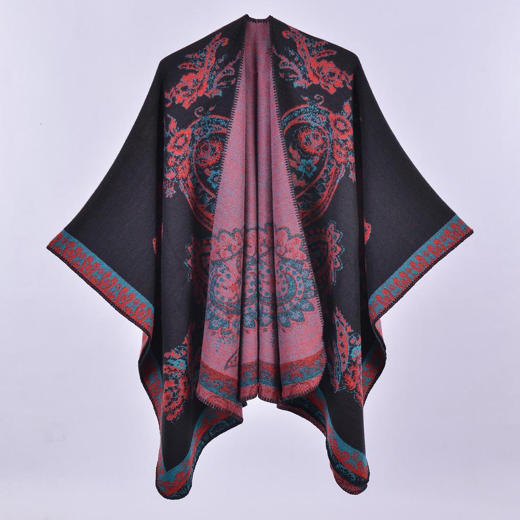 Women's Fashion Jacquard Imitation Cashmere Shawl - Thickened, Warm, Large Cape Scarf