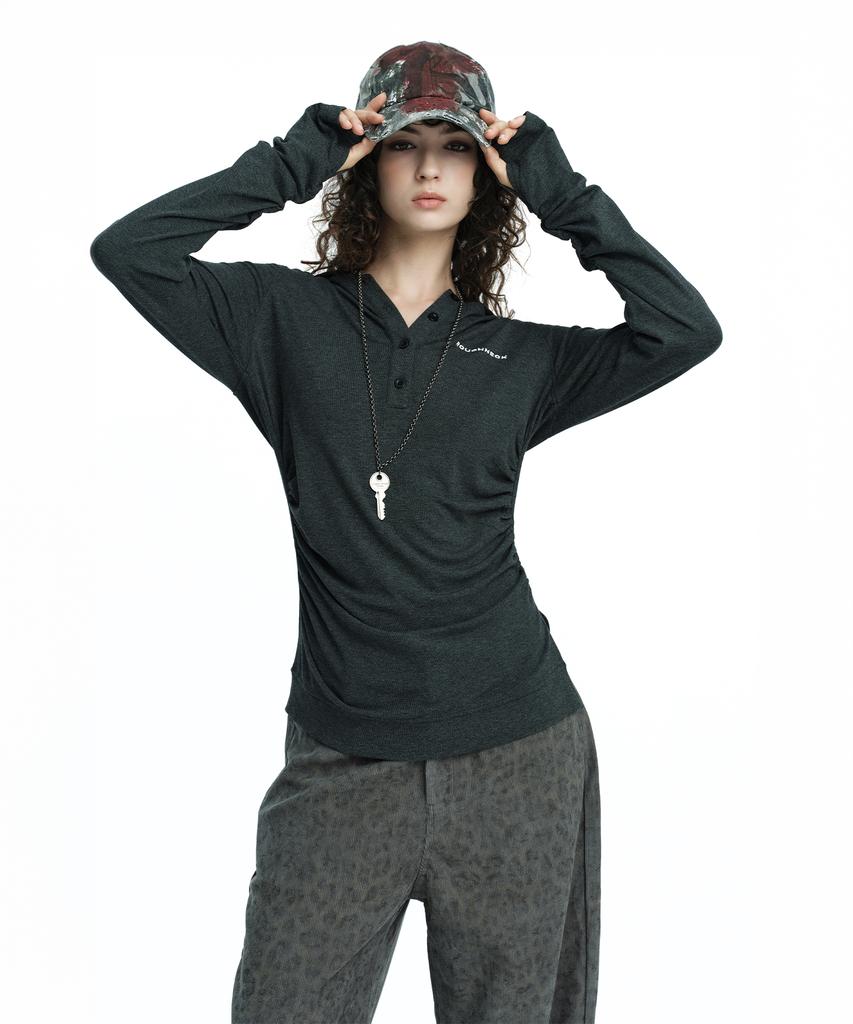 ROUGHNECK Henry Hooded Long Sleeve Top Grey