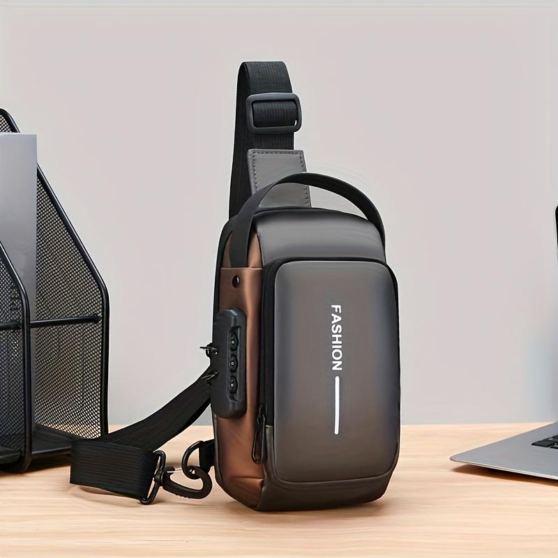 

Чоловіча міцна нагрудна сумка з тканини Оксфорд із захистом від крадіжок - стильна повсякденна сумка-слінг кросбоді з кишенею для телефону, застібкою-блискавкою, для поїздок на роботу, занять спортом на відкритому повітрі сірий/золотистий