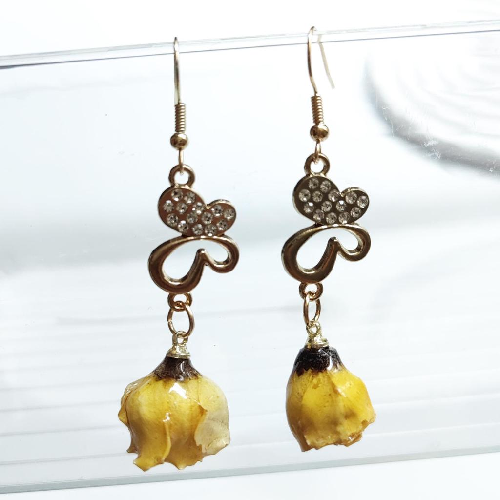 Natural Dried Rose Flower Earrings - Fresh, Sweet Ear Ornaments