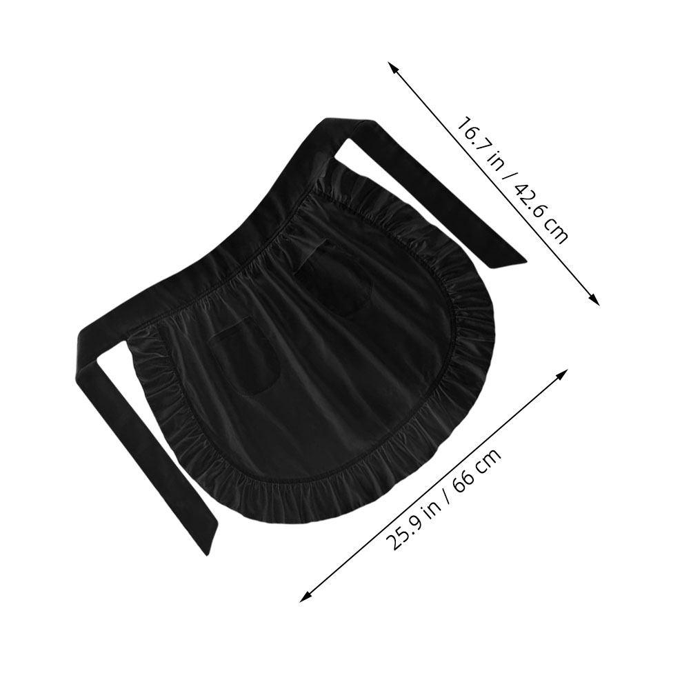 Grembiule da cameriera in stile europeo bianco, a mezza vita, morbido poliestere, bordi arricciati, 2 tasche, per cucina, cucina, cameriera, server