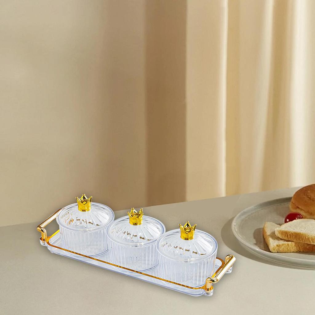 Dried Fruit Tray 3 Grid Food Storage Box Divided Serving Dishes Covered Candy Jar for Countertop Party Wedding Hotel Living Room