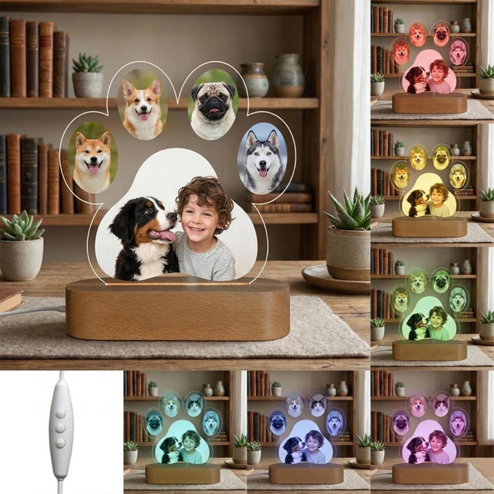 Custom Night Light Pet Paw Photo Personalized Acrylic LED Lamp Warm Bedroom Decor Sweet Memory Gift For Pet Lovers Home Decor