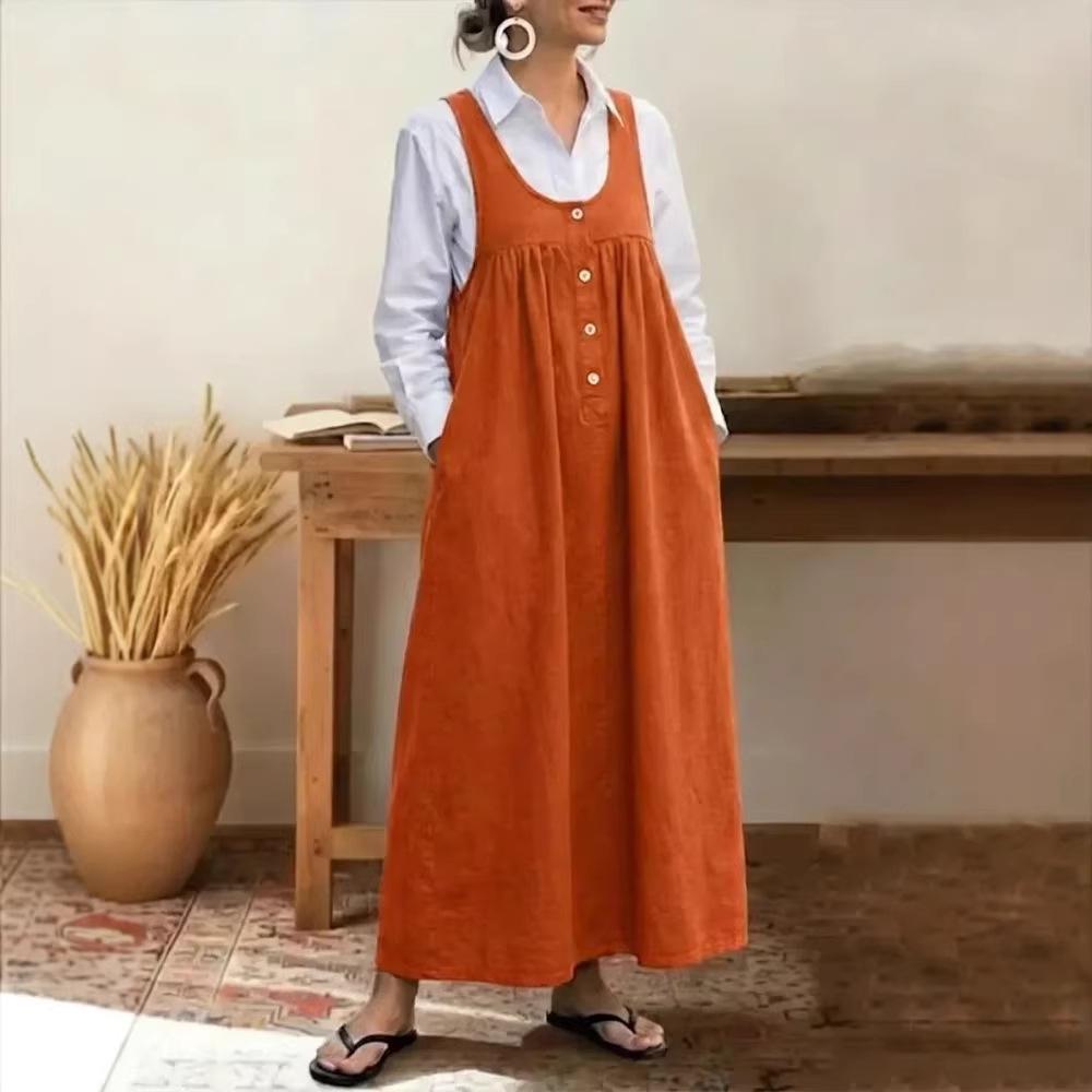 2026 Europäisches und Amerikanisches Einfarbiges Knopf-Träger Ärmelloses Freizeitkleid