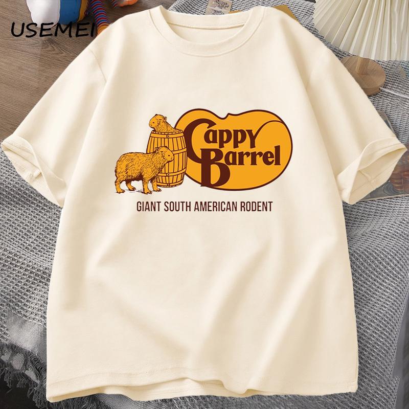 Cappy Barrel Capybara T-Shirt Herren Sommer Baumwolle Kurzarm Lässig Grafik T-Shirt Herrenbekleidung Streetwear 90er T-Shirts Top