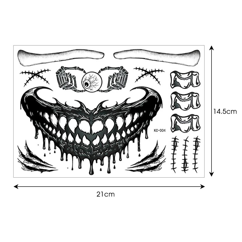 

Halloween Tattoo Face Sticker Black Mouth Scar Wound Terror Body Art Waterproof Temporary Tattoos Stickers DIY Festivals Makeup