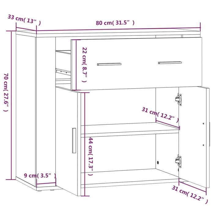 816574 vidaXL Buffet Sonoma gris 80x33x70 cm Bois d'ingénierie
