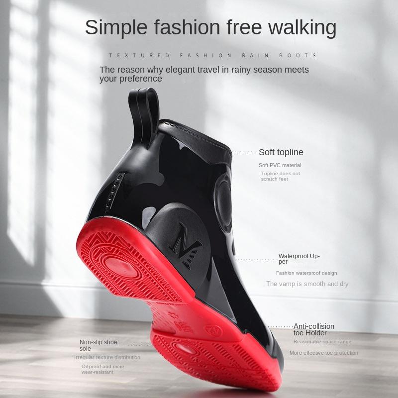 Men's Fashion Ankle Rain Shoes 2024 Winter Outdoor Waterproof Work Shoes Fashion Short Boots Car Washing Rubber Men's Shoes