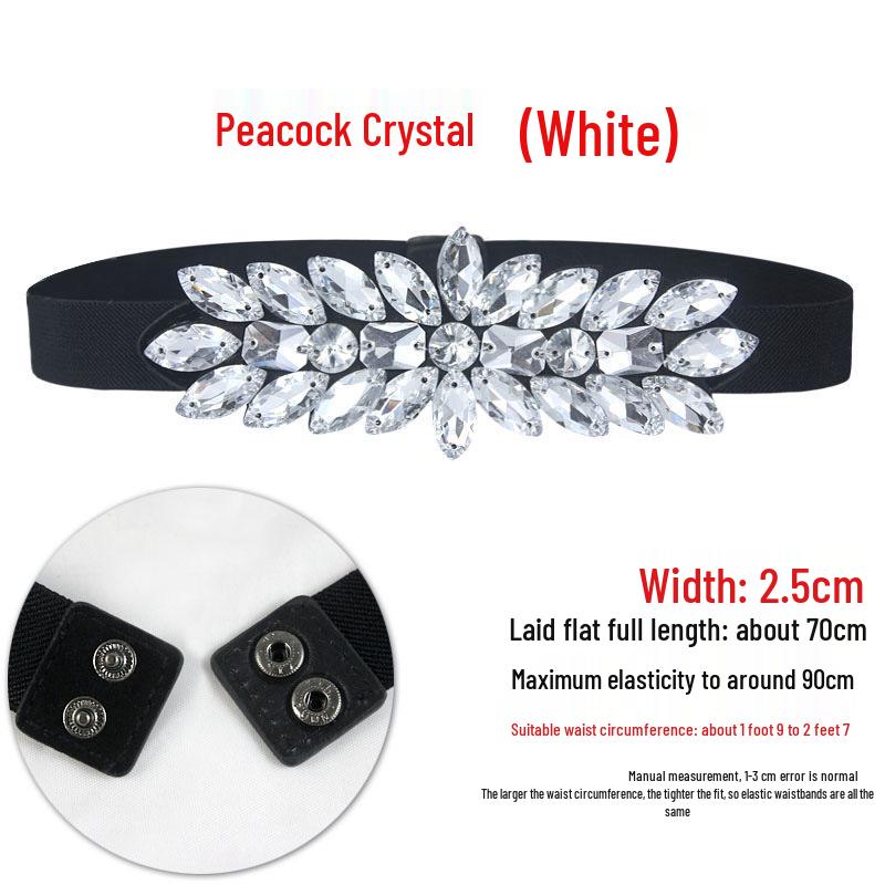 Women's Rhinestone Flower Elastic Waist Belt