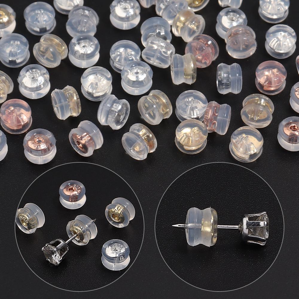 10pcs Silicone Rubber Ear Back Stoppers Hamburger Ear Plugs For Jewelry Making DIY 18K Gold Plated Brass Earring Filled Supplies