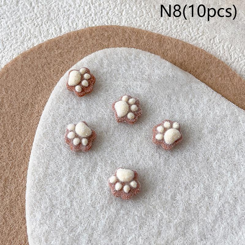 10Pcs 3D Plush Mini Cat Paw Nail Art Charms Velvet Resin Nail Art Decoration Cartoon Diy Manicure Salon Party Winter Girls Gift