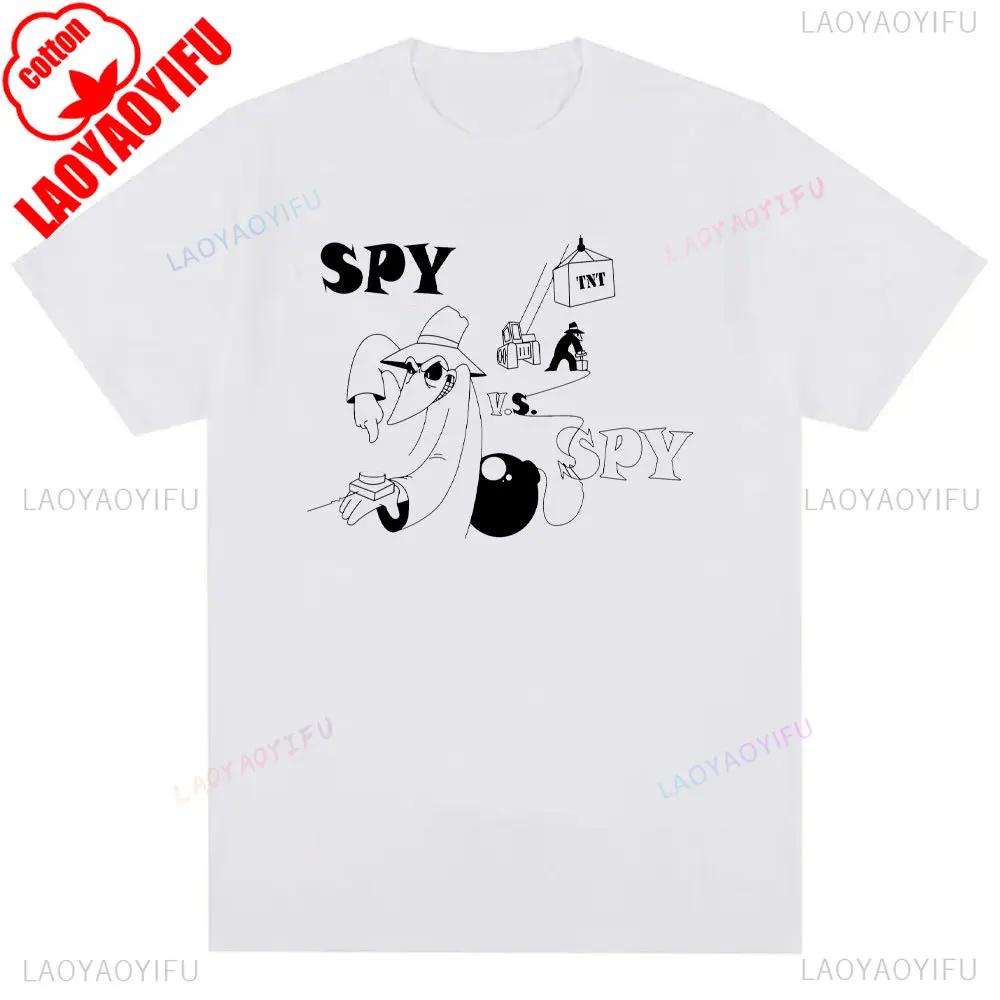 Mens Spy Vs Spy Graphic T Shirt Summer Cotton Crew Neck Retro 80s Cartoon Print Funny Humorous Vintage Style Fashion Tee Shirts