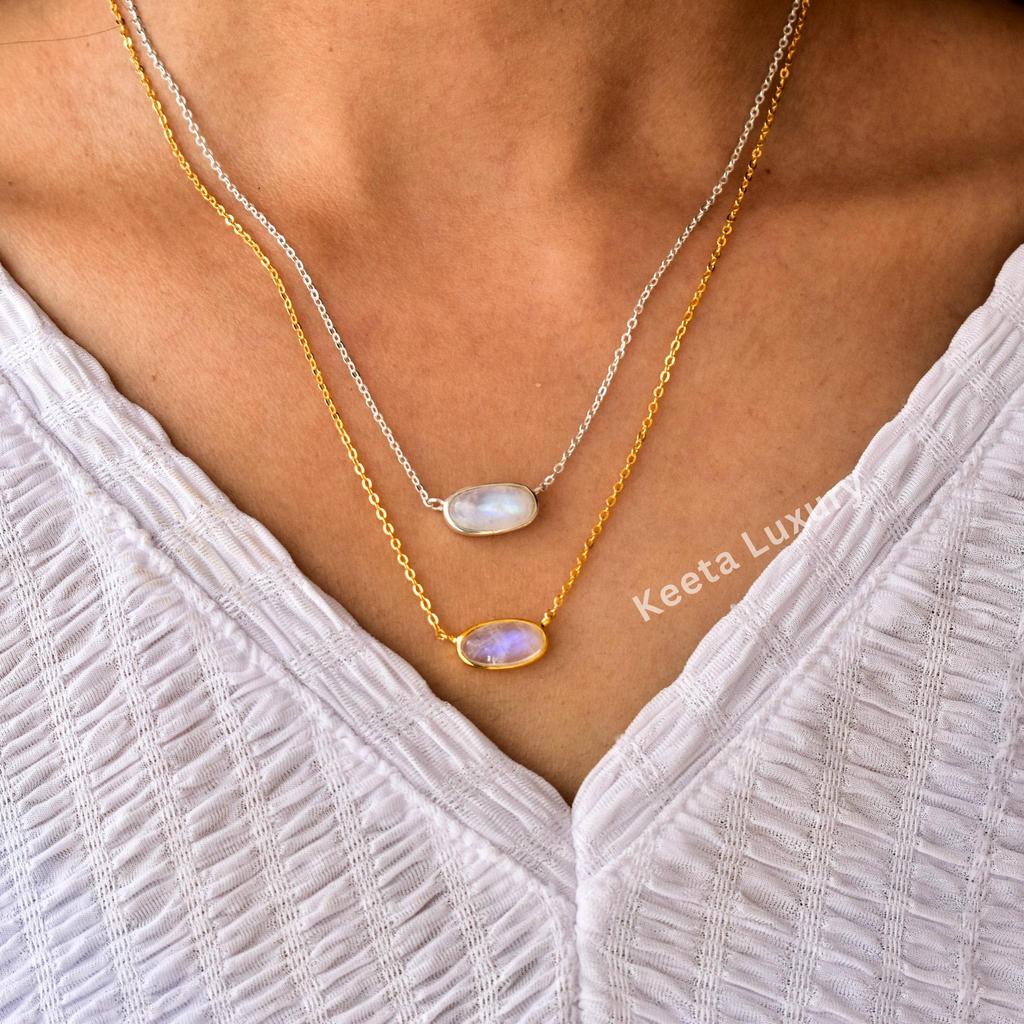 Moonstone Necklace, Healing Crystal Necklace, moonstone handmade jewelry, Boho Necklace, Dainty Natural Stone Pendant, gold necklace for her