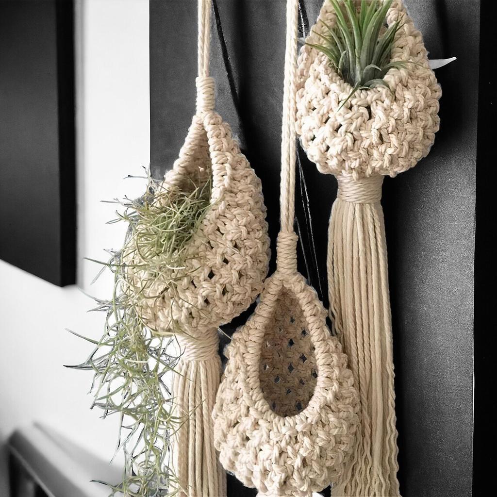 1 Pcs Hand-woven Bohemian Tapestry Net Air Plant Basket for Home Plant Decoration, Holiday Gift