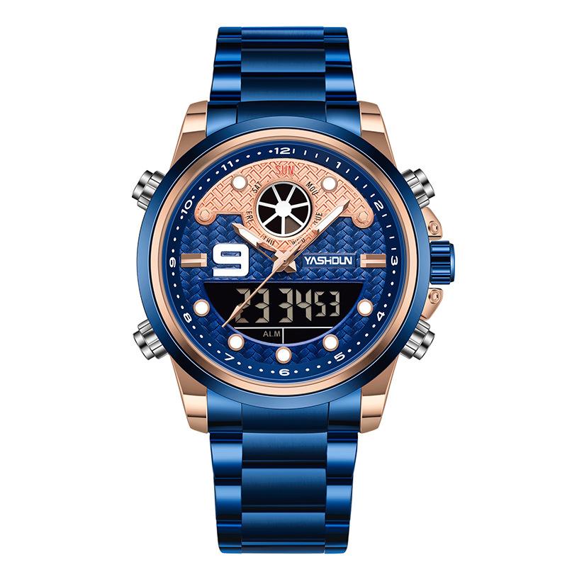 Dual Movement Multifunctional Electronic Watch Sports Steel Belt Luminous Quartz Watch Waterproof Watch