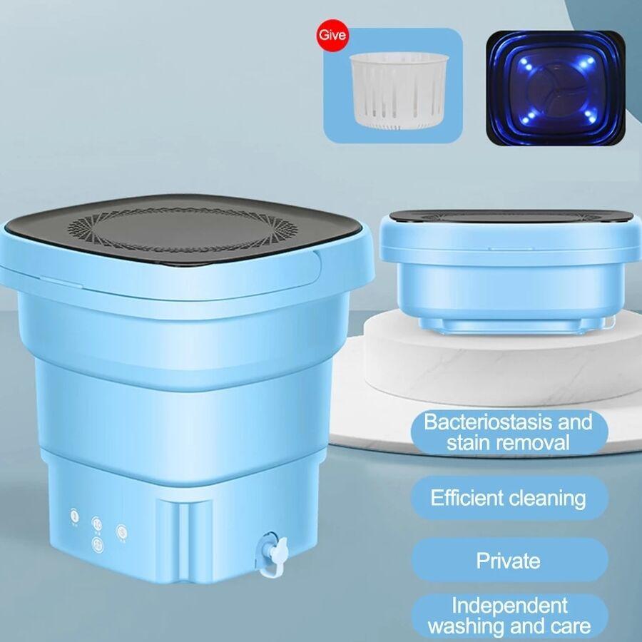 

Mini Folding Washing Machine With Drain Bucket For Clothes Socks Underwear Cleaning Portable Washing Machine For Travel Home US