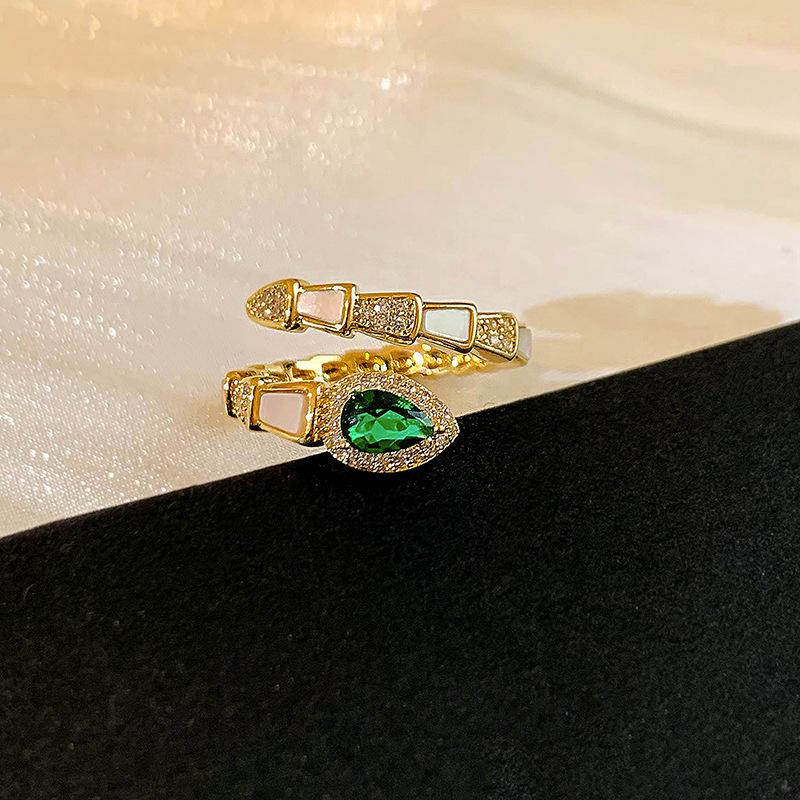 Emerald snake open ring natal year exquisite versatile index finger ring light luxury jewelry wholesale