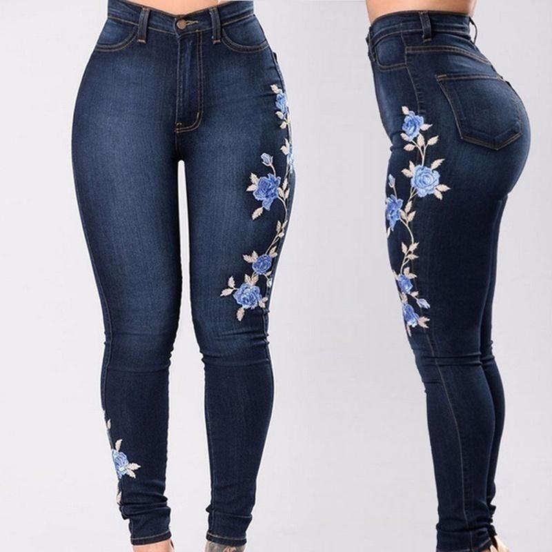 Premium Fashion Embroidered Women Skinny Sexy High-elastic Jeans For Casual Elegance