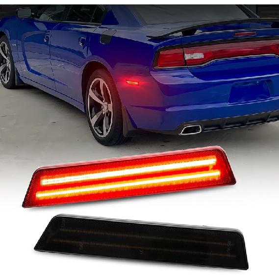 AUTOONE Upgraded Red Rear LED Side Marker Lights Compatible With 2008-2014 Dodge Challenger & 2011-2014 Charger, Fender Side Markers, Smoked Lens