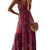 European and American New Bohemian Suspender Long Dress High Waist V-neck Printed Floral Summer Dress Women's Clothing