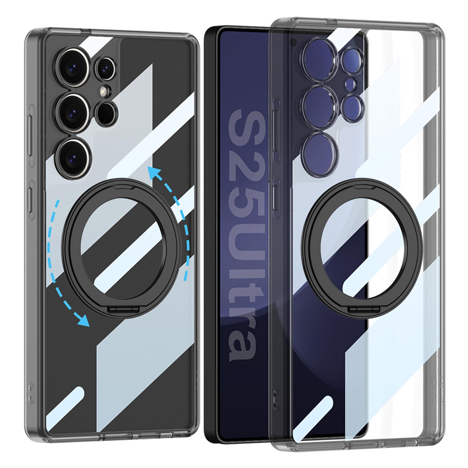 

For Samsung Galaxy S25 Ultra Magnetic Case with Kickstand TPU+PC Clear Phone Back Cover Transparent Black