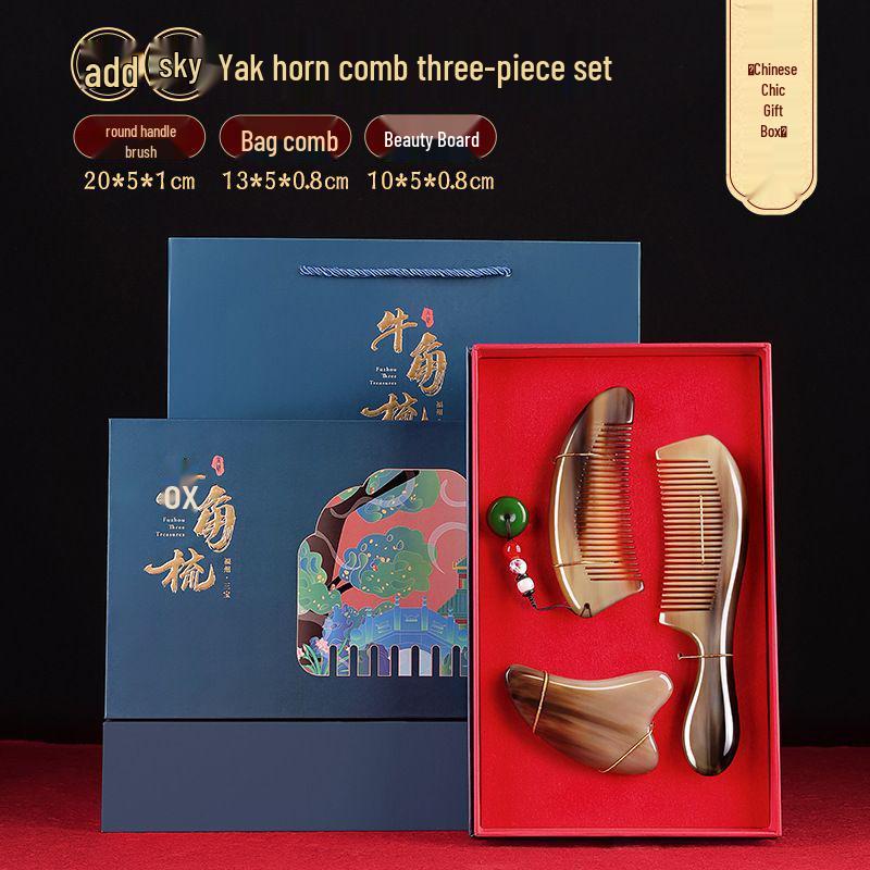 Ox Horn Comb Gift Set: Wedding Pair, Practical Comb for Mother's Day & Valentine's Gifts