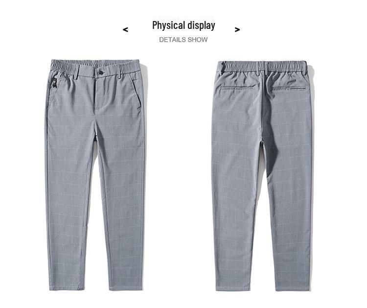 Men's Casual Plaid Elastic Trousers - Korean Style