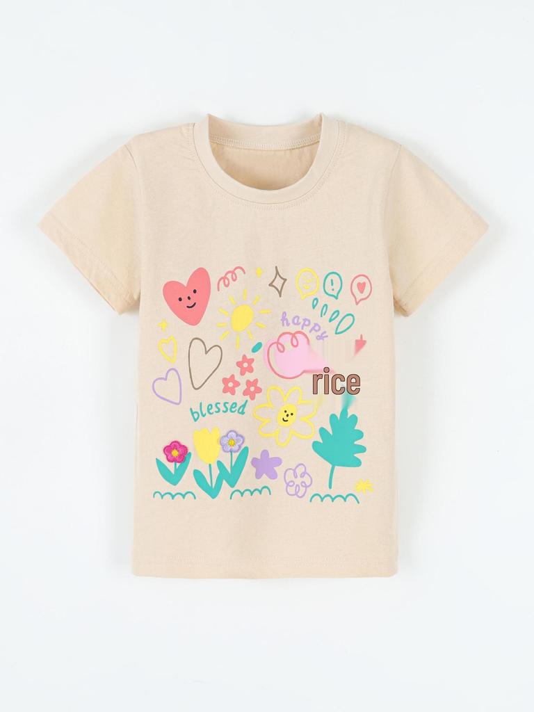 2026 Summer Girls' Floral Print Short-Sleeve Round-Neck T-shirt - European & American Style