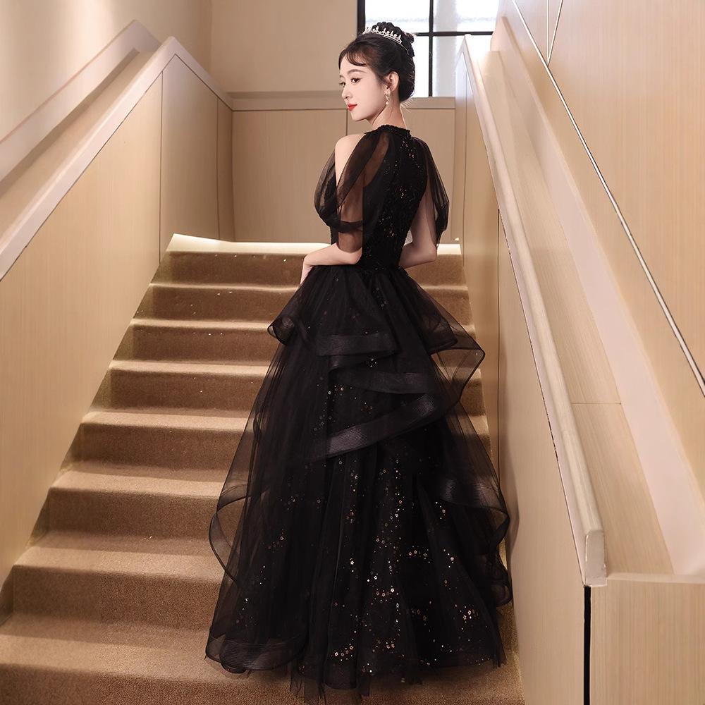 Black Evening Dress Banquet 1011 Summer Summer New Temperament Annual Meeting Host Small Dress Dress Women's High-end Performance Dress