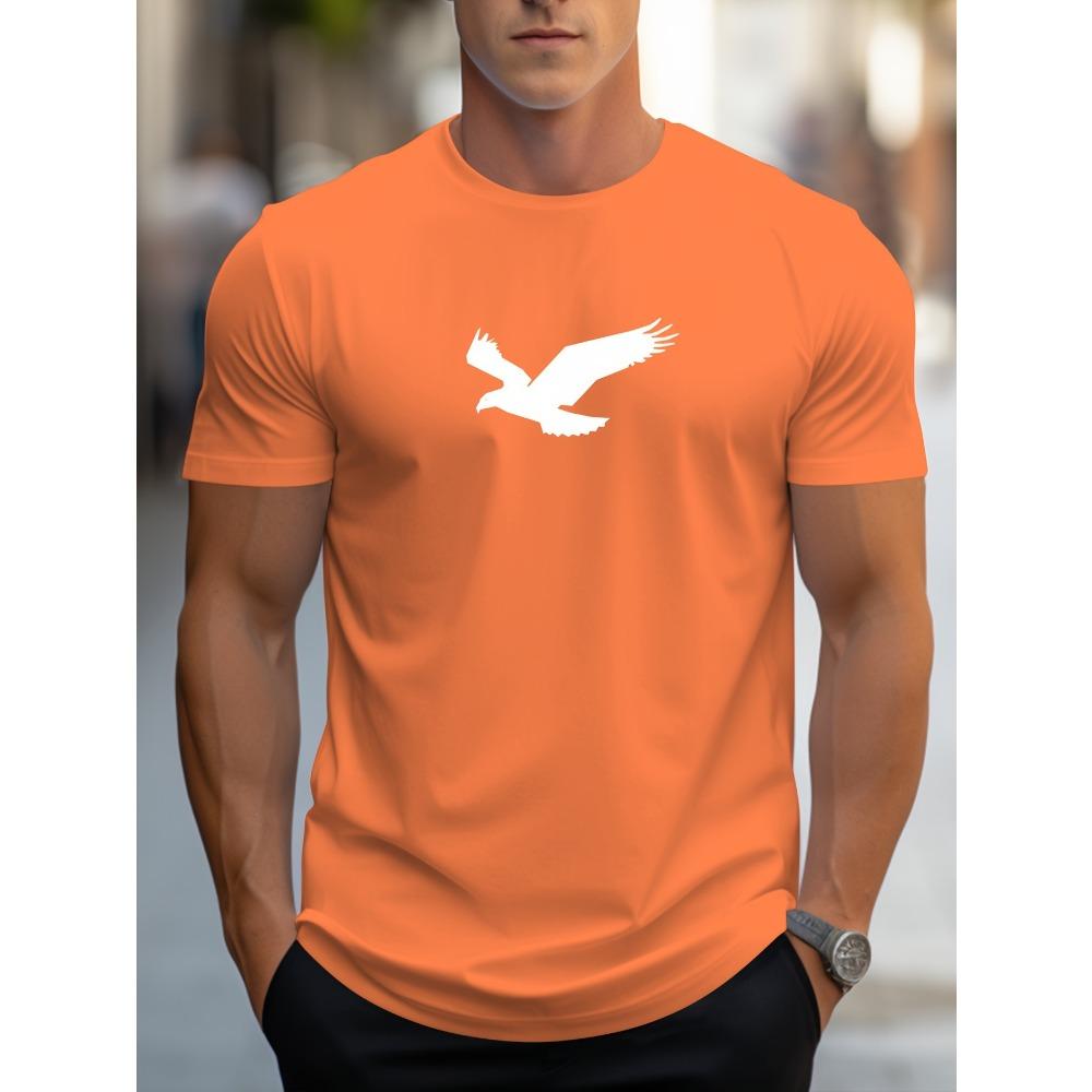 Men's summer 100% pure cotton fashionable casual sports loose silhouette eagle pattern printed round neck short sleeved T-shirt