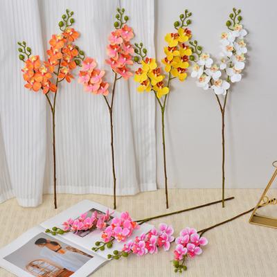 Artificial Moth Orchids 2 Fork Realistic Fake Silk Flower Wedding Party Home Office Table Centerpiece Faux Phalaenopsis Floral Branch Decoration