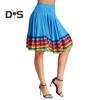 Midi Skirt Ladies Folk Dance Skirt Elastic High Waist Spanish Swing Skirt Rainbow Large Swing Hem Mexican Flamenco Performance Skirt