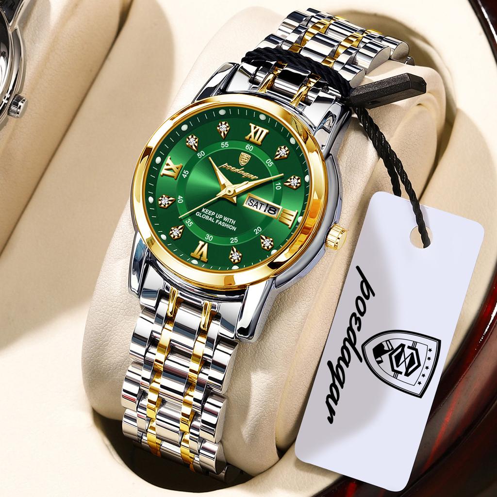 POEDAGAR Casual Women Wristwatch Waterproof Luminous Date Week Quartz Watches Stainless Steel Elegant Dress Ladies Watch