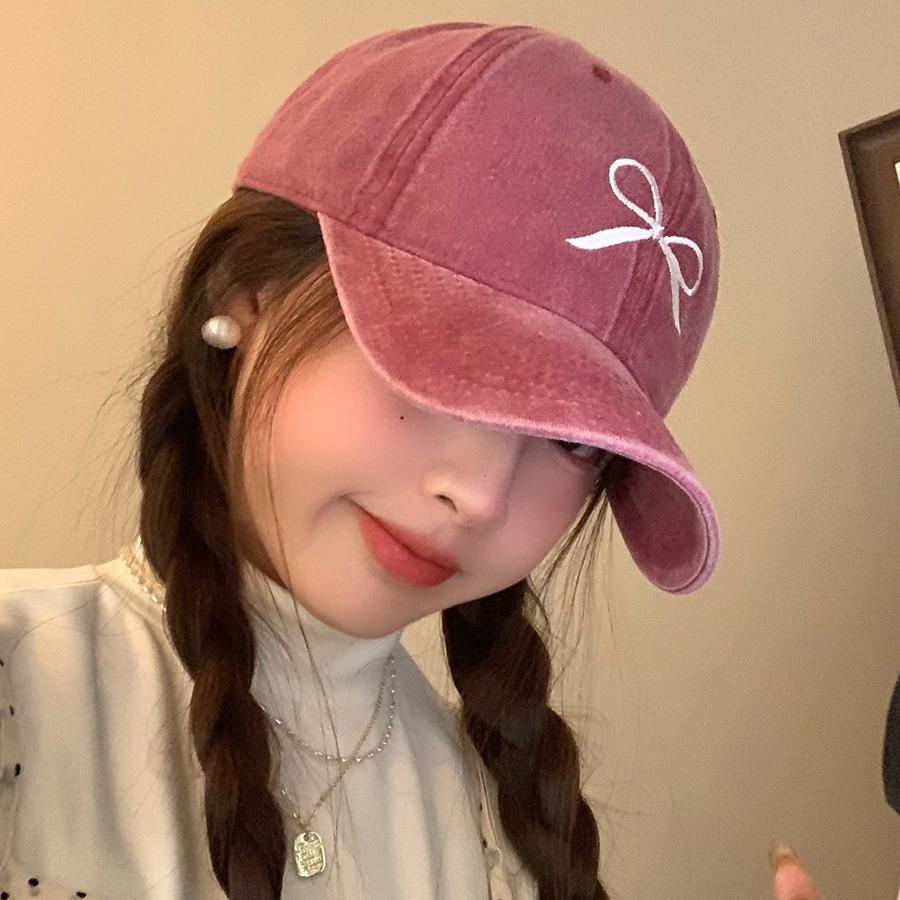 Retro Washable and Old Bow Embroidered Baseball Cap for Women  New Spring Style  Large Brim  Bare Face Covering Baseball Cap